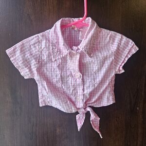 Vintage Pink Kids Button-Up Shirt With Front Tie